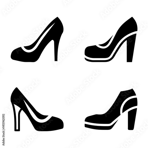 set of stylish high heeled shoe icon with a sleek