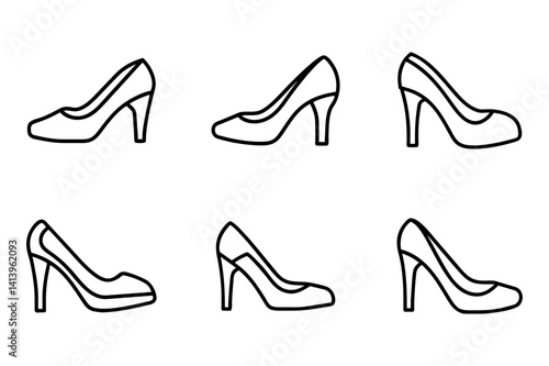 set of stylish high heeled shoe icon with a sleek