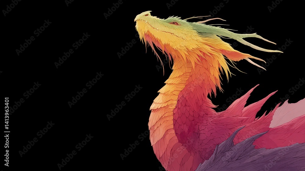 Obraz premium Colorful Dragon Art Fantasy Creature Mythical Beast Digital Painting Gradient Abstrac