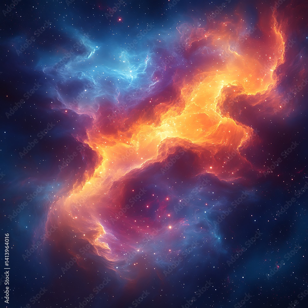 Obraz premium Bright nebula galaxy with glowing colors and starry cosmic formation picture