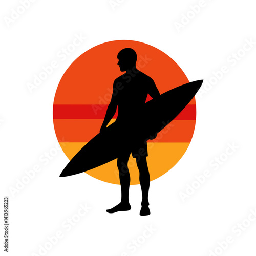 Surfer silhouette of man at tropical coastline