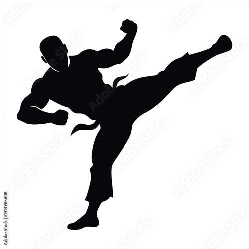 Boxer Silhouette Icon – Black and White Boxing Fighter Symbol