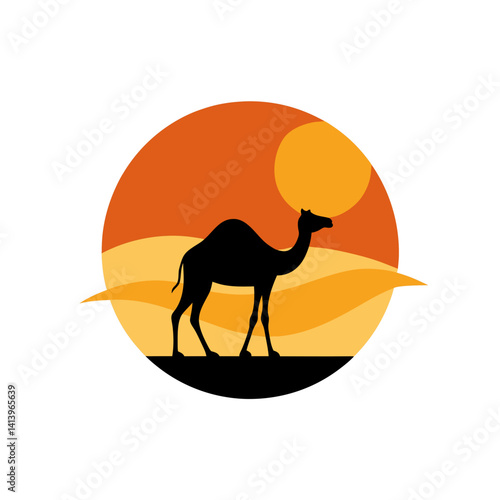 Camel Walking Desert Sunset Silhouette