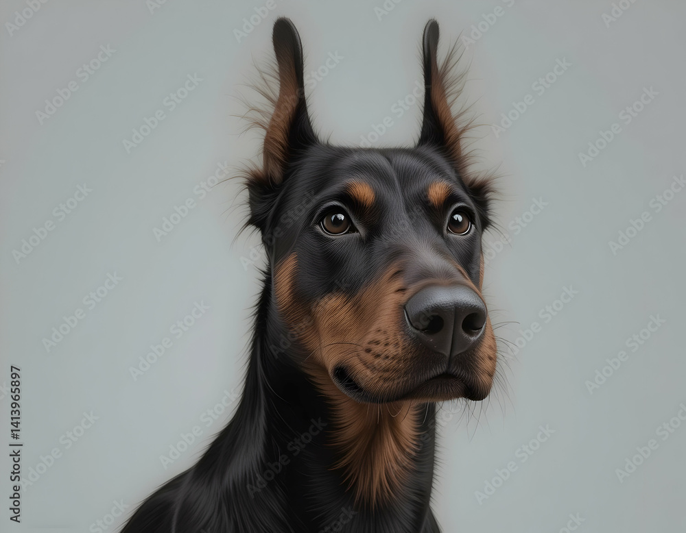 Fototapeta premium Dog Head Looking Up with Serious Expression Close-up