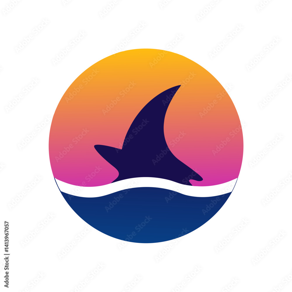 Silhouette of Shark Fin in Water with Gradient Sunset Silhouette of Shark Fin in Water with Gradient Sunset