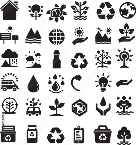 Ecology icons set. Nature, environment, save earth recycle flat icon. Vector illustration