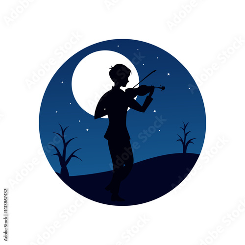Moonlight Violinist Playing Scene Art