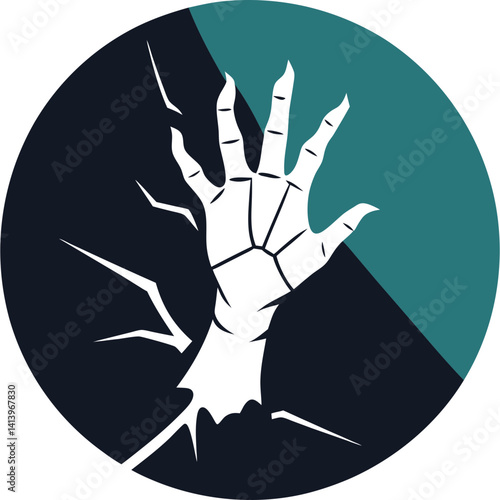 Skeleton Hand Emerging From Broken Mirror