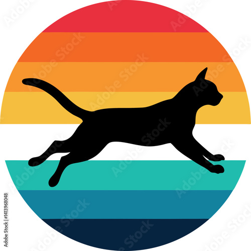 Jumping Cat With Retro Circle Gradient Art