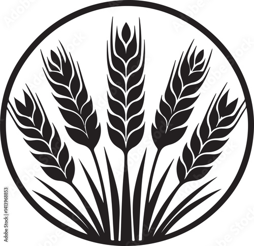 wheat ears round frame black and white flower vector icon artwork