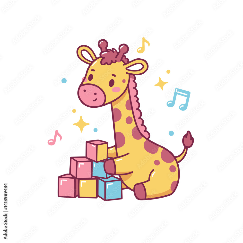 Naklejka premium Playful Giraffe Building Blocks in Colorful Style 