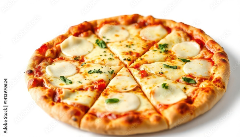 Delicious Margherita Pizza With Fresh Mozzarella And Basil On White Background Delicious Margherita Pizza With Fresh Mozzarella And Basil On White Background