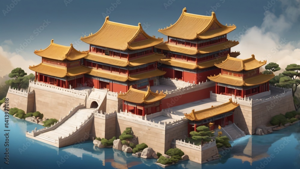 Magnificent Miniature A Royal Forbidden City Palace, Exquisitely Detailed 3D Render Magnificent Miniature A Royal Forbidden City Palace, Exquisitely Detailed 3D Render
