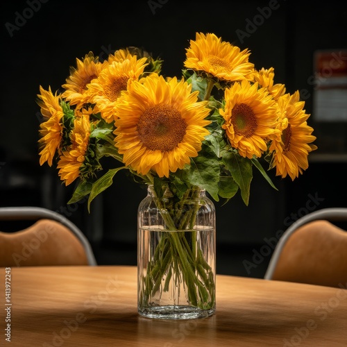 Wallpaper Mural Beautiful bouquet of sunflowers in vase on table indoors. Space for text Torontodigital.ca