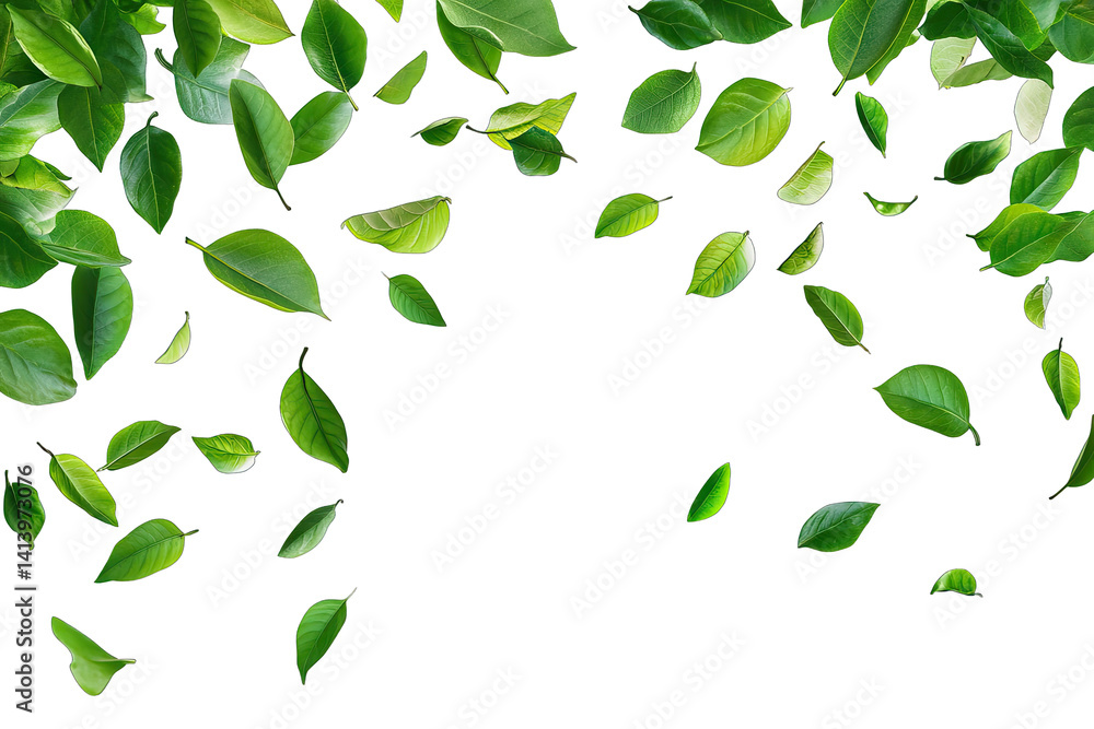 a scattering of vibrant green leaves against a white background creating a fresh and natural aesthetic ideal for themes related to nature wellness and environmental consciousness a scattering of vibrant green leaves against a white background creating a fresh and natural aesthetic ideal for themes related to nature wellness and environmental consciousness