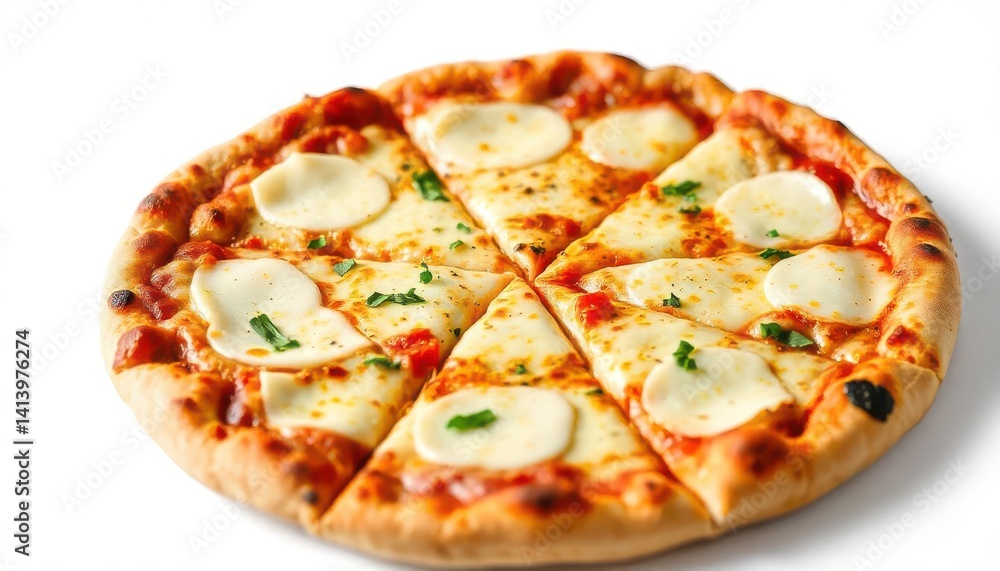 Delicious Margherita Pizza With Mozzarella And Fresh Basil Isolated On White Delicious Margherita Pizza With Mozzarella And Fresh Basil Isolated On White