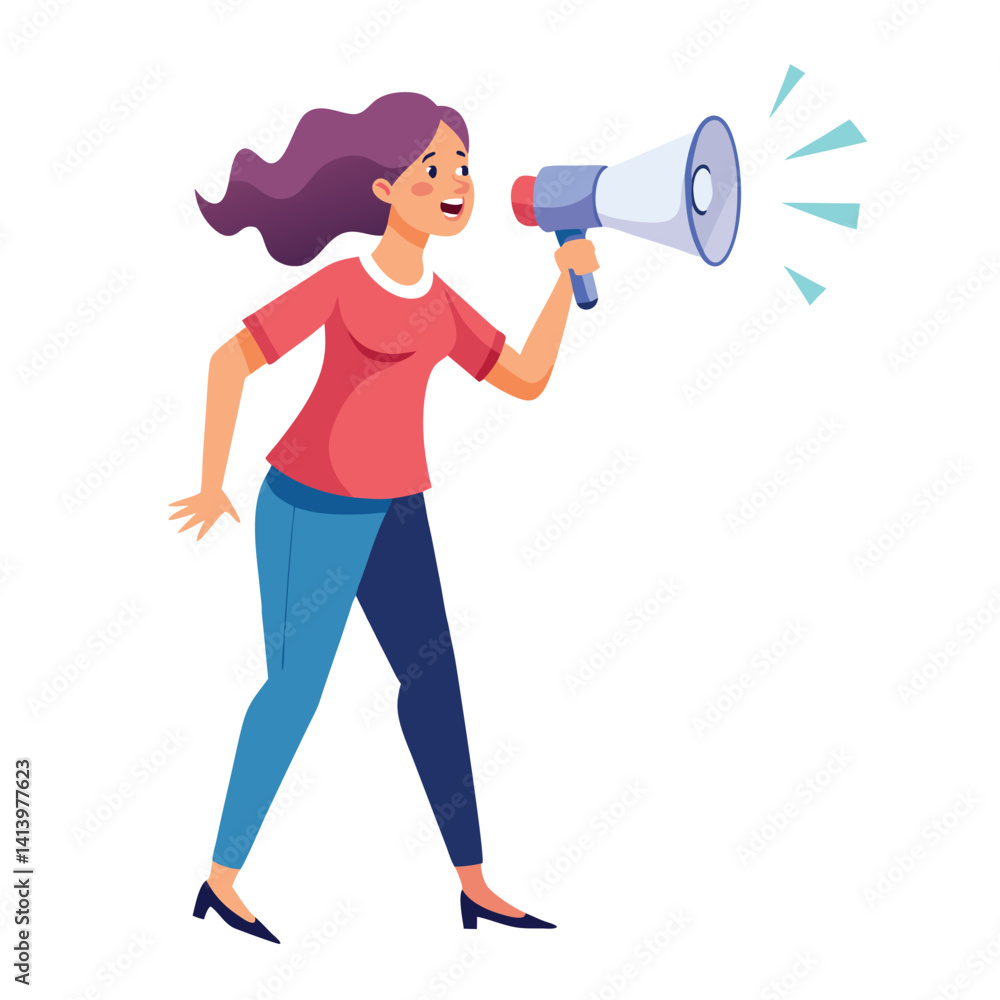 young woman shouting through megaphone 