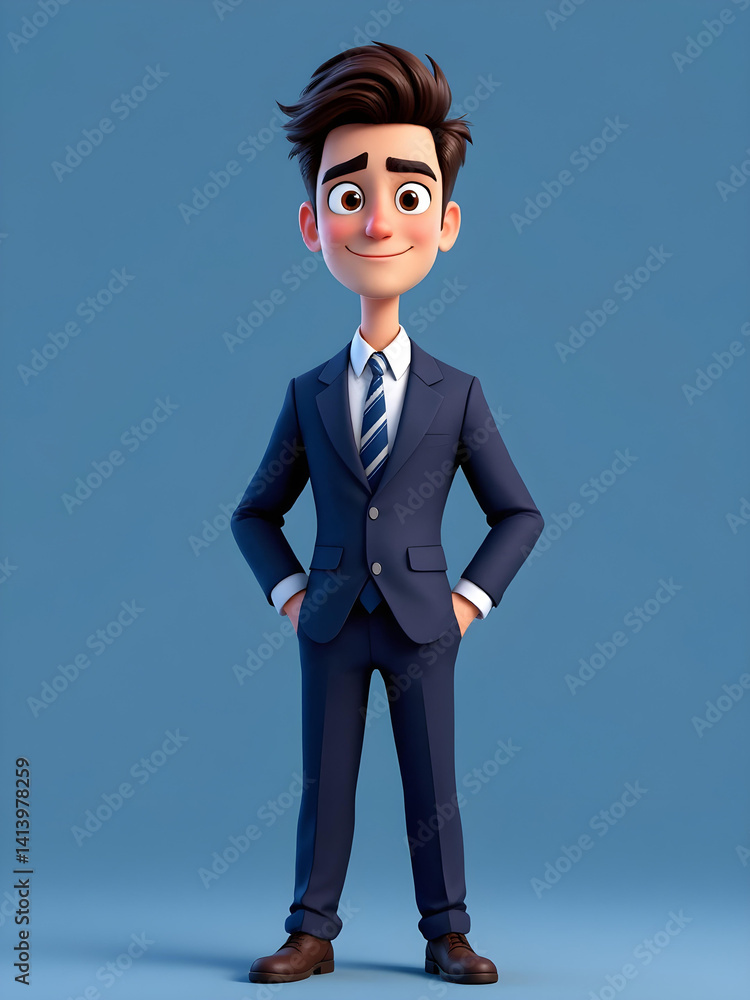 Full-body 3D character of young male professional in formal business attire Full-body 3D character of young male professional in formal business attire