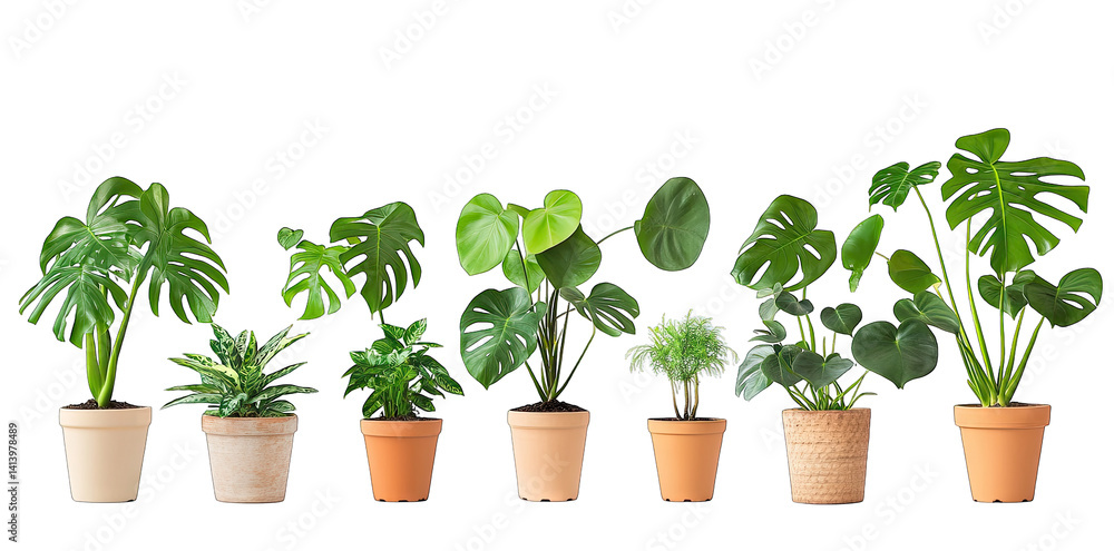 Obraz premium potted indoor plants displayed in varying sizes and shapes showcasing their lush green foliage against a white background ideal for decor or gardening inspiration