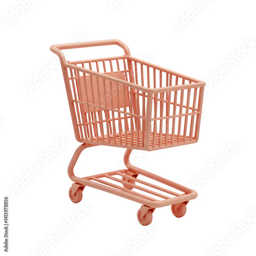 3D Isolated Pink Shopping Cart on White Background Minimal Style