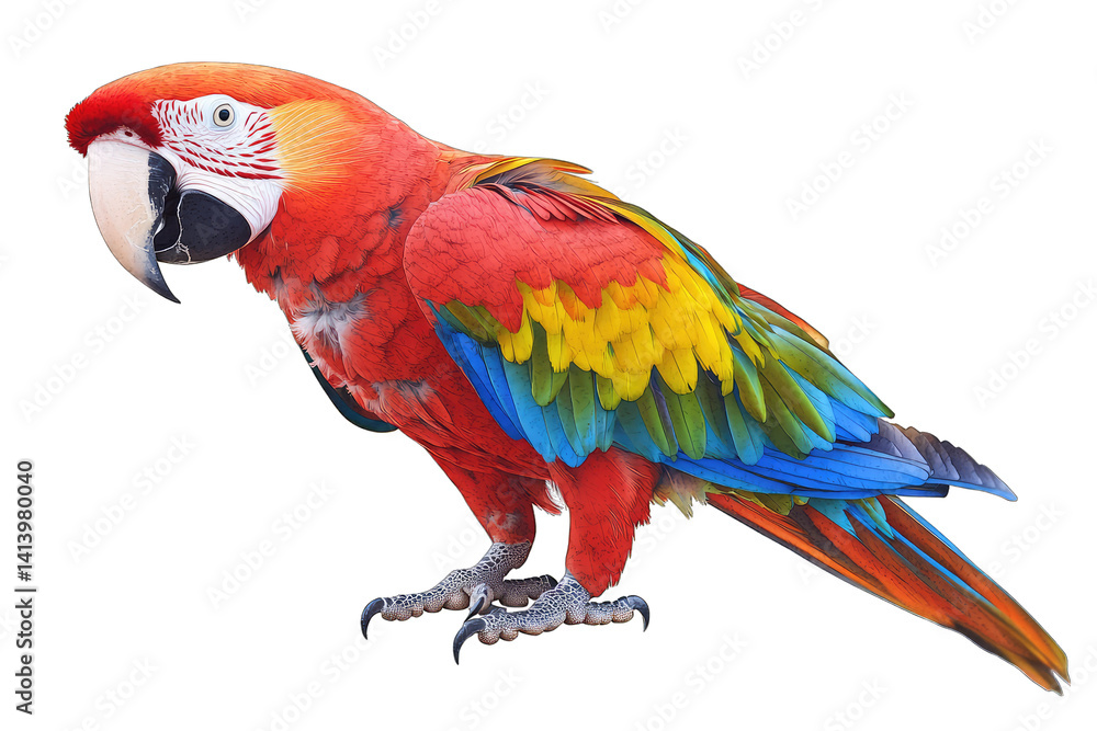 Fototapeta premium a vibrant macaw parrot with striking red yellow and blue feathers showcasing its colorful plumage and unique features ideal for educational content or wildlife representation
