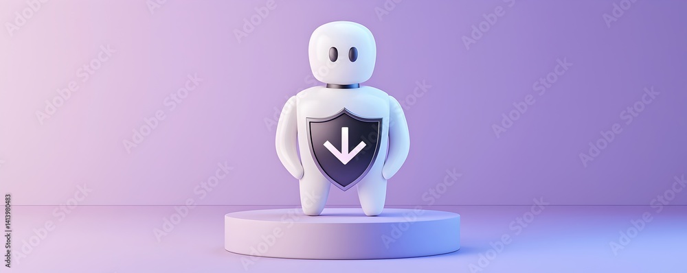 Smart 3D AI assistant enhancing cybersecurity with floating shield and encryption symbols Smart 3D AI assistant enhancing cybersecurity with floating shield and encryption symbols