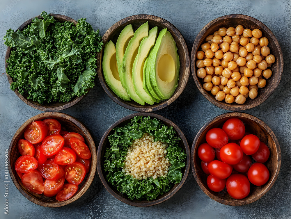 custom made wallpaper toronto digitalHealthy Vegan Buddha Bowl Ingredients Flat Lay