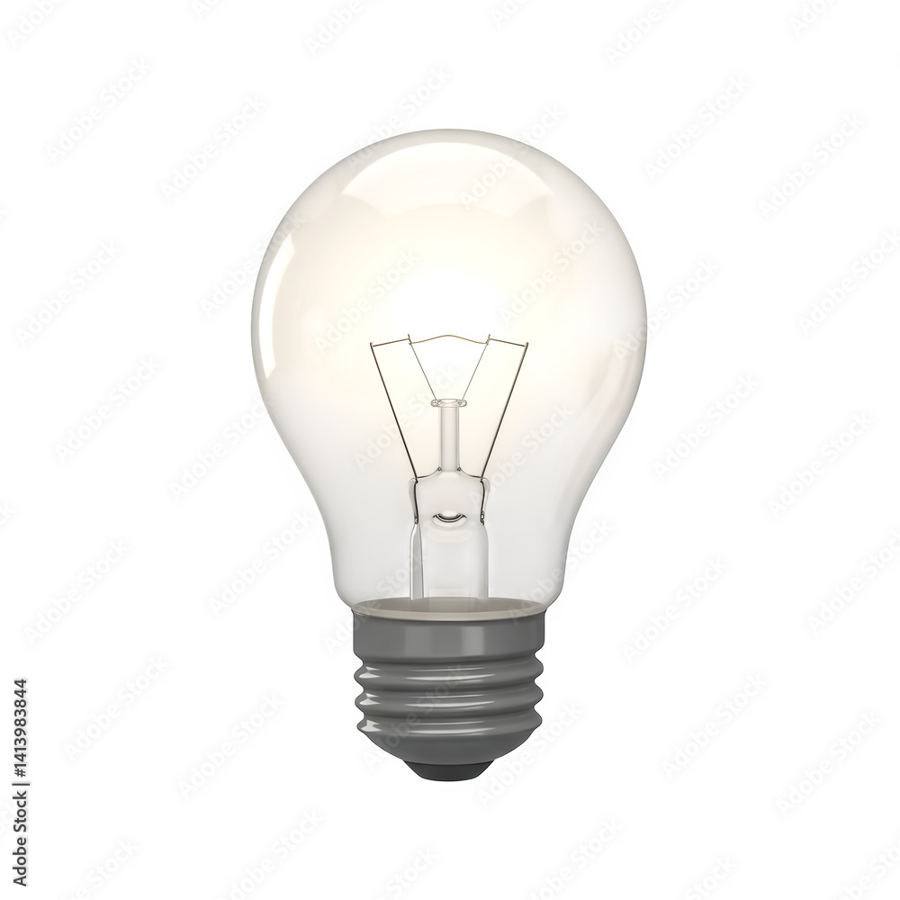 3D Light Bulb Glowing on White Background Idea Concept 3D Light Bulb Glowing on White Background Idea Concept