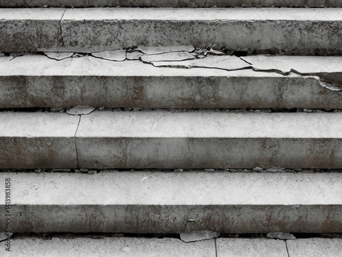 close up old broken staircase in garden