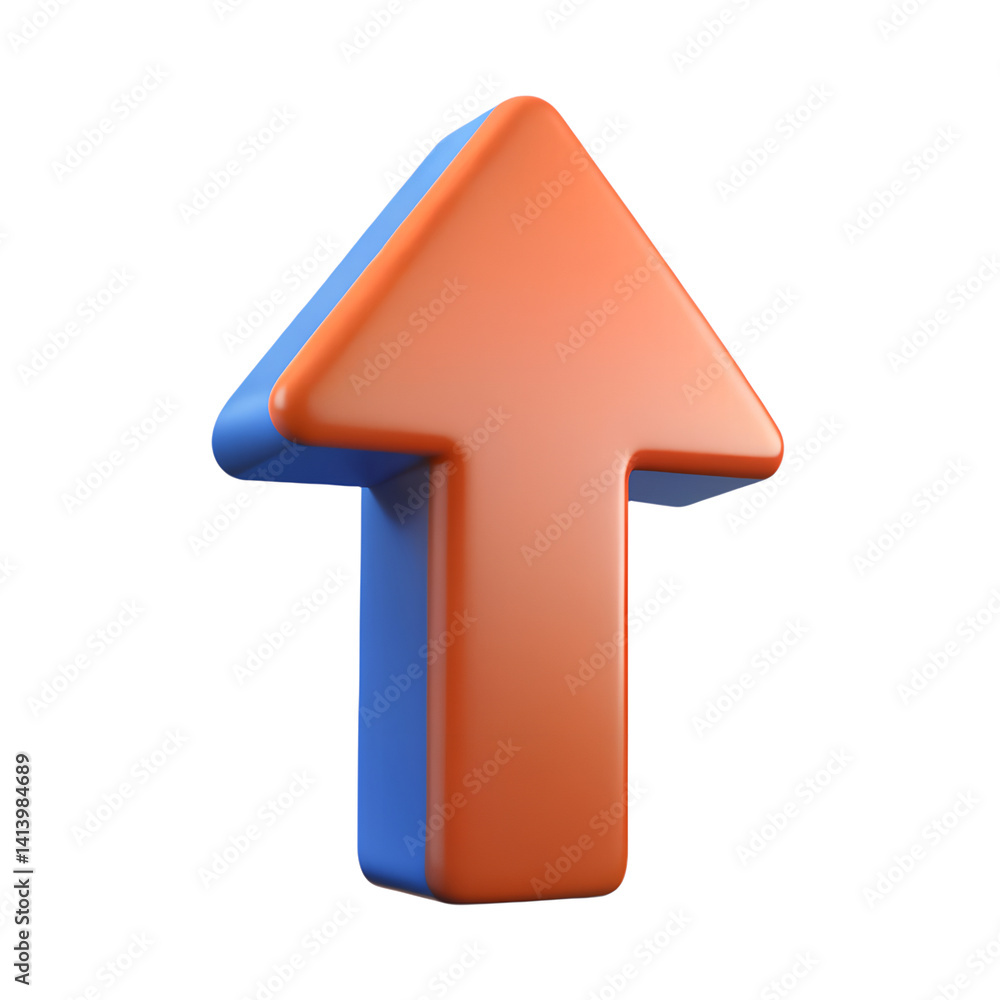 Upward pointing arrow 3d render in orange and blue on white background Upward pointing arrow 3d render in orange and blue on white background