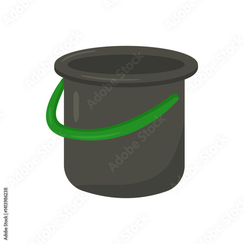 Vector illustration of trash can isolated on white background. Logo or icon with items for cleaning and house cleaning.