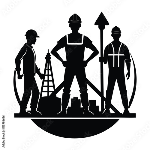 construction workers icon of silhouette vector illustration on white background