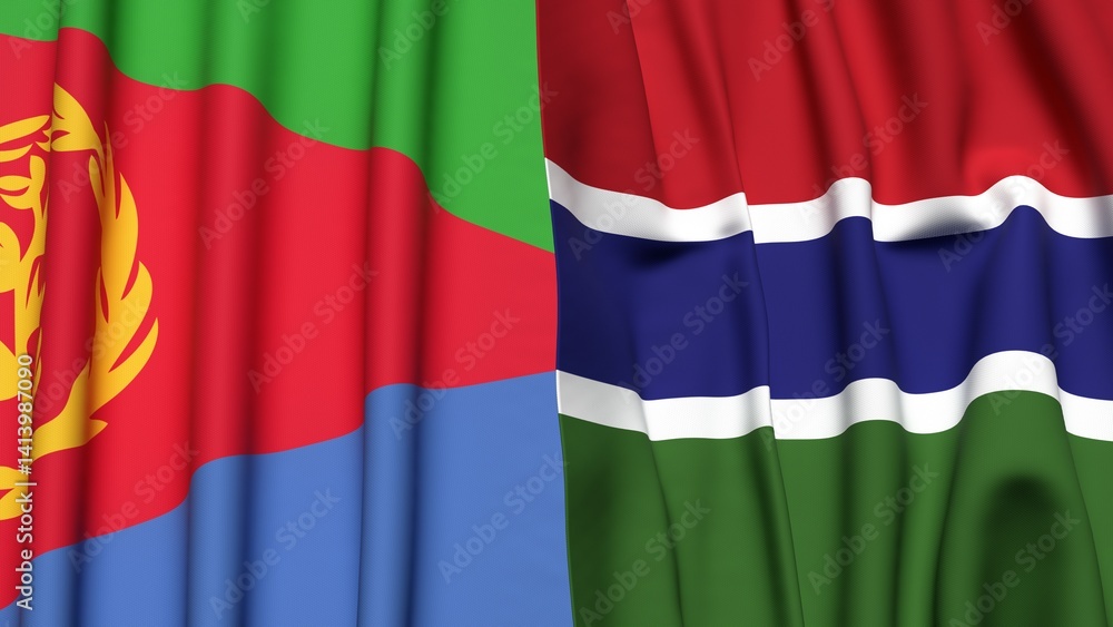 Fototapeta premium Flags of ERITREA and GAMBIA with realistic cloth texture