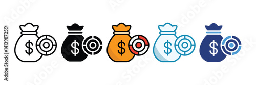 Financial Goal Icon Set Multiple Style Collection