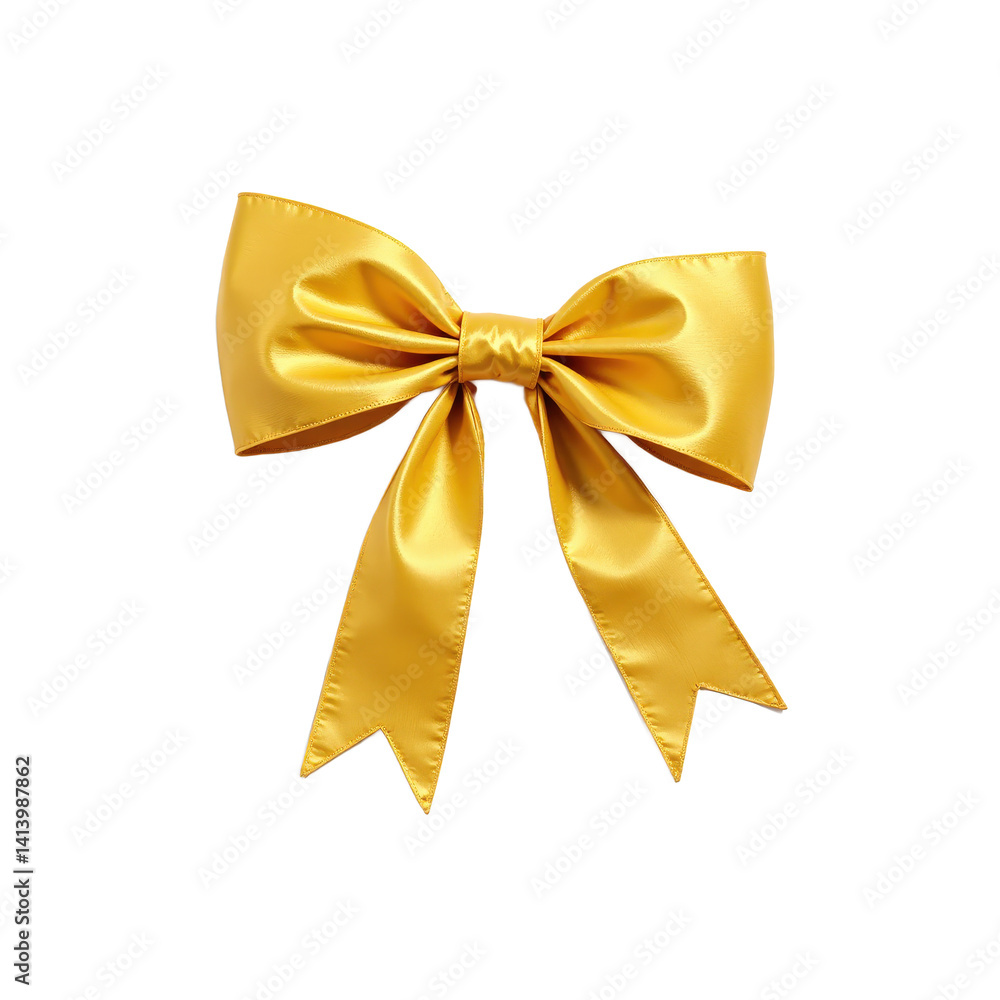 A vibrant yellow satin bow with a smooth texture and elegant design. A vibrant yellow satin bow with a smooth texture and elegant design.