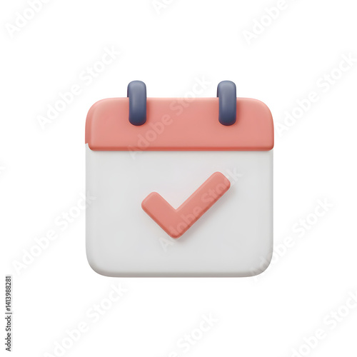 3D Calendar with Check Mark Indicates Task Completion or Event Scheduled