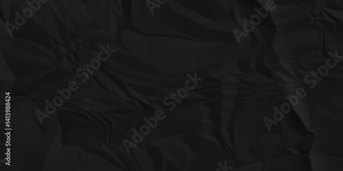 Crumple black obsolete billboard rumple. wrinkle ripped creased black crumple aged closeup craft document grunge recycling paper background.	
