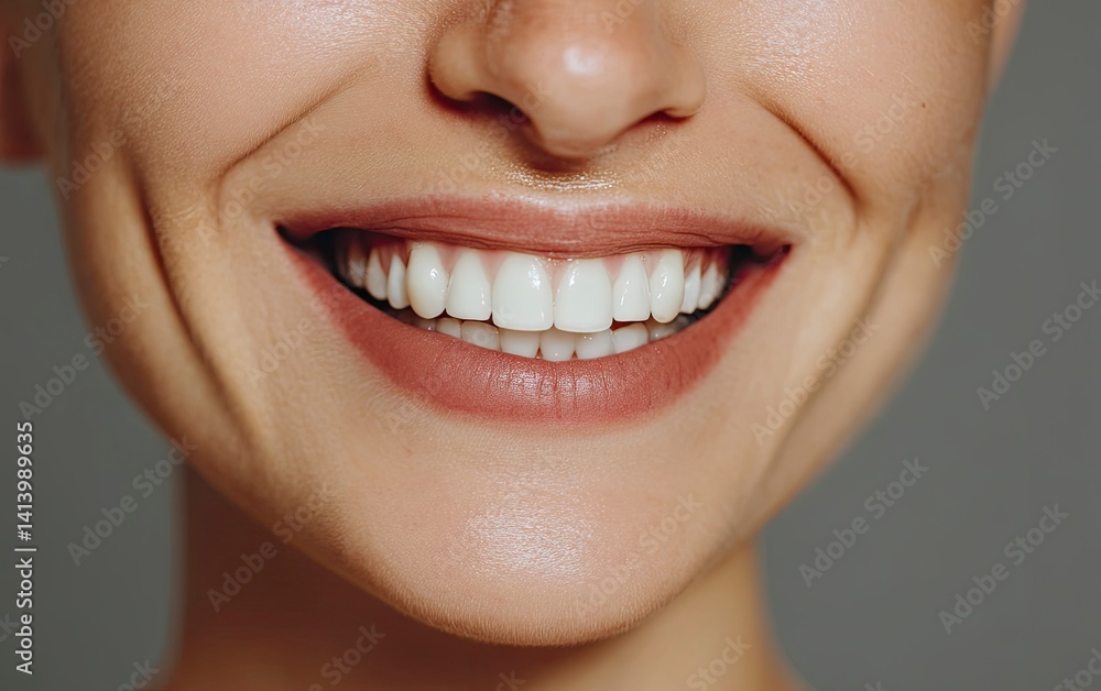 Obraz premium Radiant Smile: A Close-up Portrait of Perfect Teeth and Glowing Skin