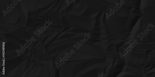 Crumple black obsolete billboard rumple. wrinkle ripped creased black crumple aged closeup craft document grunge recycling paper background.	