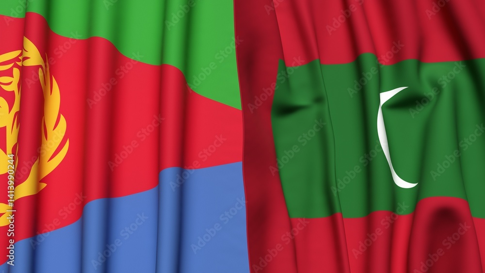 Fototapeta premium Flags of ERITREA and MALDIVES with realistic cloth texture