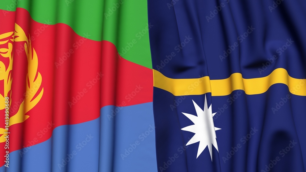 Fototapeta premium Flags of ERITREA and NAURU with realistic cloth texture