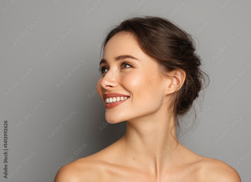 Radiant Woman's Profile: Smiling, Natural Beauty Portrait Radiant Woman's Profile: Smiling, Natural Beauty Portrait