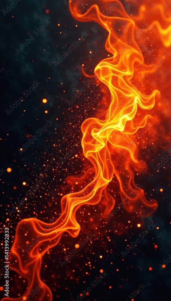 Fototapeta premium Fiery orange and black chaotic texture, abstract explosion , red, black, dynamic