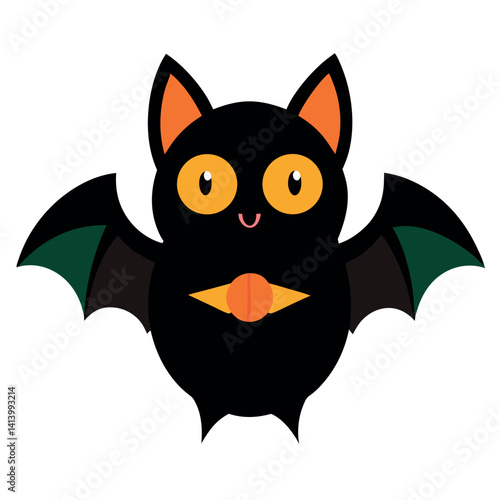 Happy Halloween bat with candy corn eyes on white background. 