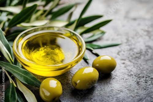 Delicious green olives with fresh oil and vibrant leaves for culinary delights and wellness inspiration
