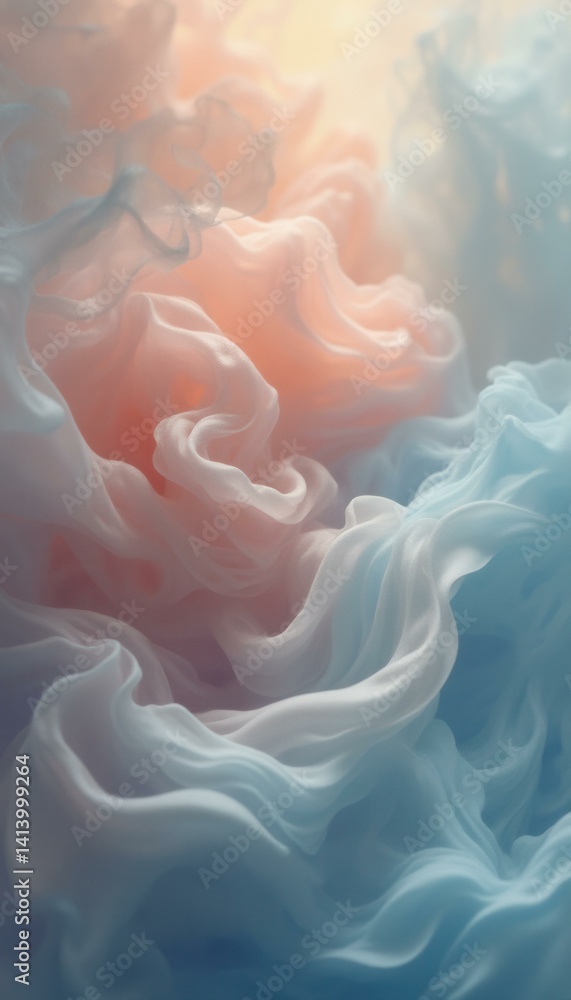 Fototapeta premium Ethereal Swirls of Soft Blue and Peach Abstract Formations