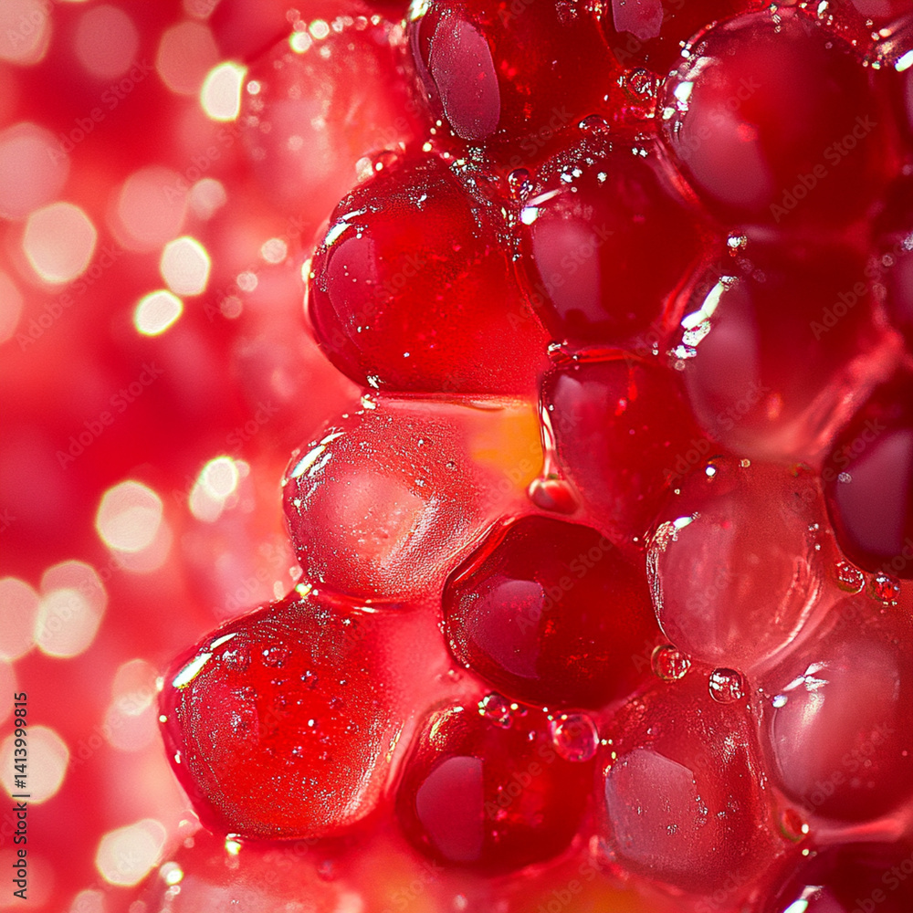 The macro view zooms in on the jewel-like arils of a pomegranate, their ruby-red translucence glisten The macro view zooms in on the jewel-like arils of a pomegranate, their ruby-red translucence glisten