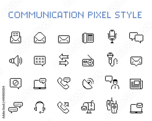 Communication vector icon pixel style. Pixel perfect Communication icon set.
