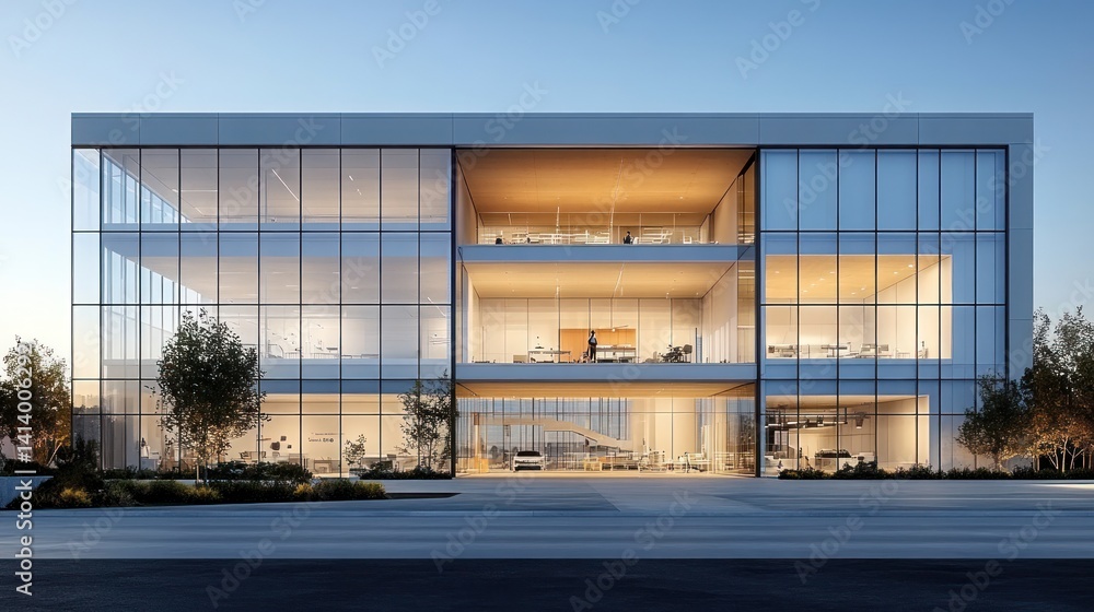 Obraz premium Modern Glass Office Building at Dusk