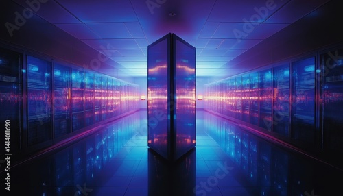 Quantum Computing Data Center Neon Server Room for AI Big Data
